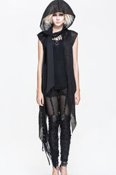 Châle à capuche punk asymétrique en laine noire pour femmes